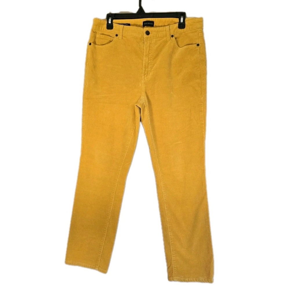 Mustard Yellow Corduroy Talbots Pants Women Size 12 Petite Straight Leg Autumn